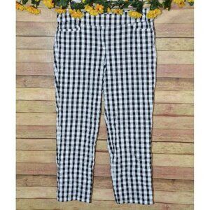 Loft Original Ankle Pant Size 10 Black  White Gingham Pattern Tapered Leg Pocket